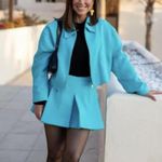 ZARA  Pleated Tweed Weave Textured Mini Skirt Skort Shorts Blue S NEW Photo 9