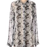 CAbi #988 Black Gray Python Snakeskin Long Sleeve Button Up Blouse Size Small Photo 0