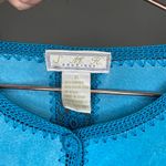Boho Turquoise Suede Leather and Crochet Button Up Long Sleeve Jacket size XL Photo 4