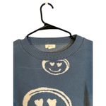 Debut Blue White Smiley Long Sleeve Crew Neck Cropped Knt Sweater Women Sz M Photo 3