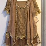 Elegant Lace Overlay Dress Tan Size M Photo 0