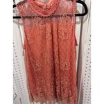 Ultra Pink Coral Lace Mock Neck Sleeveless Top Women's Size L Photo 2