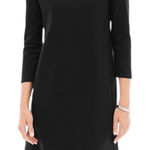 NWT J Jill Ponte Knit Black 3/4 Sleeve Shift Dress Sz Medium Minimalist Classic Photo 0