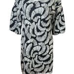 Maeve  Anthropologie Balloon Sleeve Black White Knit Mini Dress Tunic Boxy Size S Photo 3