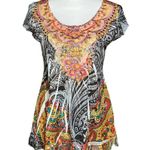 Y2K Multicolor Embellished Paisley Going Out Top. Sz S Burnout Hippie Boho Retro Orange Photo 0