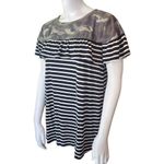 Heimish USA Black & White Striped & Camo Ruffle Top (M) Size M Photo 1