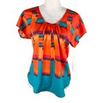 Calvin Klein Jeans Calvin Klein Firecracker Blouse Small Orange Teal Short Sleeves New Photo 10