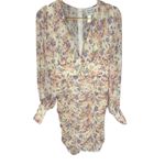 Hello Molly XS Floral Mini Deep V Dress Long Sleeve Ruched Bodycon Party Photo 6