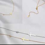 Delicate Petite Cross Necklace Gold Photo 3