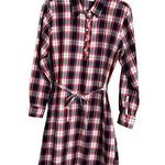 NWOT Place Plaid Belted Long Sleeve Dress Knee Length Button Popover Small Adult Photo 0