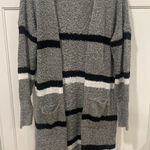 Mud Pie  Gray Striped Open Front Long Cardigan M/L Sweater Knit Pockets
Winter Photo 0