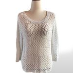 Chico's  size 3 womens XL open weave crochet fitted sweater 3/4 sleeves scoop neck Photo 1