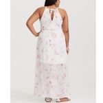Torrid White Pink Palm Leaf Chiffon Sleeveless Keyhole Cutout Maxi Dress 2X Photo 2