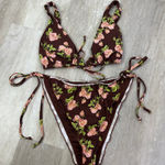 Dippin' Daisy's  Brown Pink Rose Floral Bikini Swimsuit Set Size XL Photo 0