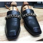 Nine West Loafers Womens 7 Black Leather Chain Slip-On Square Toe Flat Shoes Photo 0