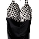 Cupshe  NWT Black Gingham Halter‎ One Piece Swimsuit Size M Ruched Tummy Control Photo 0