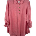 Sigrid Olsen  1X 100% Linen QTR Button Tunic Top Pink Roll Tab Sleeve Relaxed Photo 0