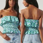Sugar Lips Turquatic Floral Brienne Smocked Ruffle Tube Top Women Small NEW *FLAW Photo 0