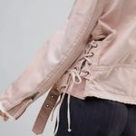 Free People  Oversized Rose Moto Denim Jacket Photo 2