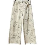 easel  Western Print Twill Wide Leg Stretchy Cotton Raw Hem Cropped Pants Small Photo 2