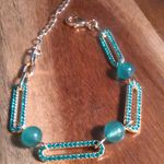 Green Aventurine and Austrian Crystal Paperclip Bracelet Photo 0