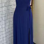 Mori Lee women 6 spaghetti strap fit & flare maxi dress w/side slit & tie belt Photo 0