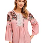 ZARA  Basic Women's Red Embroidered Blouse Sz XS 3/4Bell Sleeve Eyelet Boho Top Photo 0