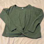 Old Navy szS LS green ribbed twist front round neck banned hem top EUC Photo 1
