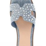 MADDEN NYC Womens Slip On Slide Sandals Size 9 Denim Diamanté New Blue Photo 0