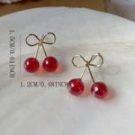 Cherry Bow Earrings Gold Photo 5