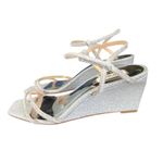 Badgley Mischka  Unity Wedge Heels Womens Silver Embellished Strappy Sandals 10‎ Photo 1