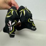 Newport News  Black Suede Floral Embroidered Wedge Sandals Womens 8.5 Ankle Strap Photo 7