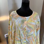 Rachel Zoe  Linen Tropical Floral Button Down Tunic Blouse Long‎ Sleeve Pastel 2X Photo 1