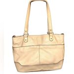 Stone Mountain Genuine Beige Leather Shoulder Bag with Black Accents Authentic Photo 2