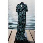 NWT Karalin Maxi Dress Women Sz 14W Teal/Black Aztec Print Banded Waist y2k Photo 1