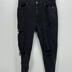 American Eagle Mom Jean Women 8 XLong Black Distressed High Waisted Rip Denim Photo 0
