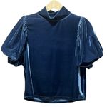 Free People BLUE Claudia Velvet Mock Neck short sleeve bohemian Top Size XS Photo 3