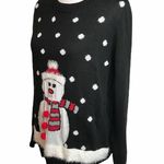 Mesh & Lace Snowman Sweater, Black, White, Large Size M Photo 2