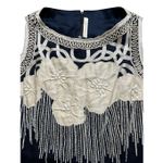 Naeem Khan linen dress appliqué and beading navy blue sz 8 Photo 2
