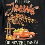 Womens Fall For Jesus He Never Leaves Pumpkin Red Trucks Happy Fall crop Tshirt Size 4 Photo 3