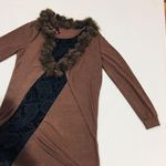 Brown Faux Fur Sweater Top with Paisley Accent Size M Photo 1