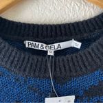 Pam & Gela Blue Metallic tiger Animal Print Sweater Photo 48