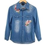 Lumiere Denim Embroidered Pearl Snap Button Down Shirt Western Cowgirl Blue Photo 0