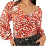 Free People ‎ Say The Word Floral Ruched Long Sleeve Red Top Size Small Photo 0