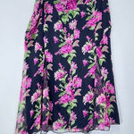 Max Mara Vintage 90s Silk Tulip Pink and Black Floral Flowy Midi Skirt Size 8 Photo 0