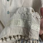 John Mark  Women’s Tunic Blouse Beige Boho Pom Pom Trim Top Blouse Embellished S Photo 2