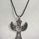 Silver Angel Wing Cross Pendant Necklace. Unisex Photo 0
