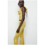 ZARA  jacquard flare yellow mustard pants NEW Photo 4