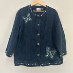 Alfred Dunner Dark Blue Jean Jacket Butterfly Embroidery Beaded Denim Casual Size 18 Photo 0