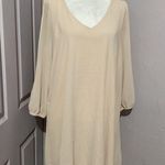 Lulus  Beige Long Sleeve Slit Shift Mini Dress V-Neck Pullover M Photo 1
